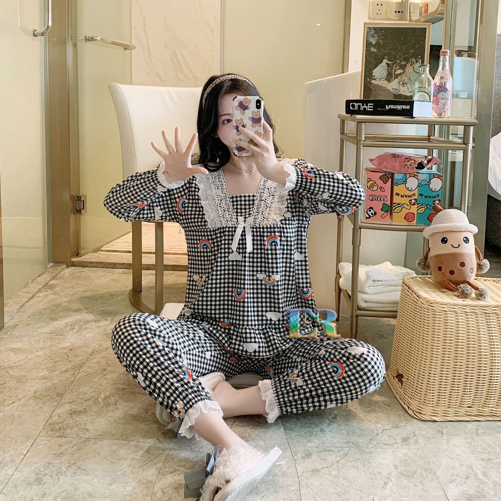 BAJU TIDUR WANITA LENGAN PANJANG CELANA PANJANG PIYAMA IMPORT PAJAMAS FIT TO SIZE M L XL XXL