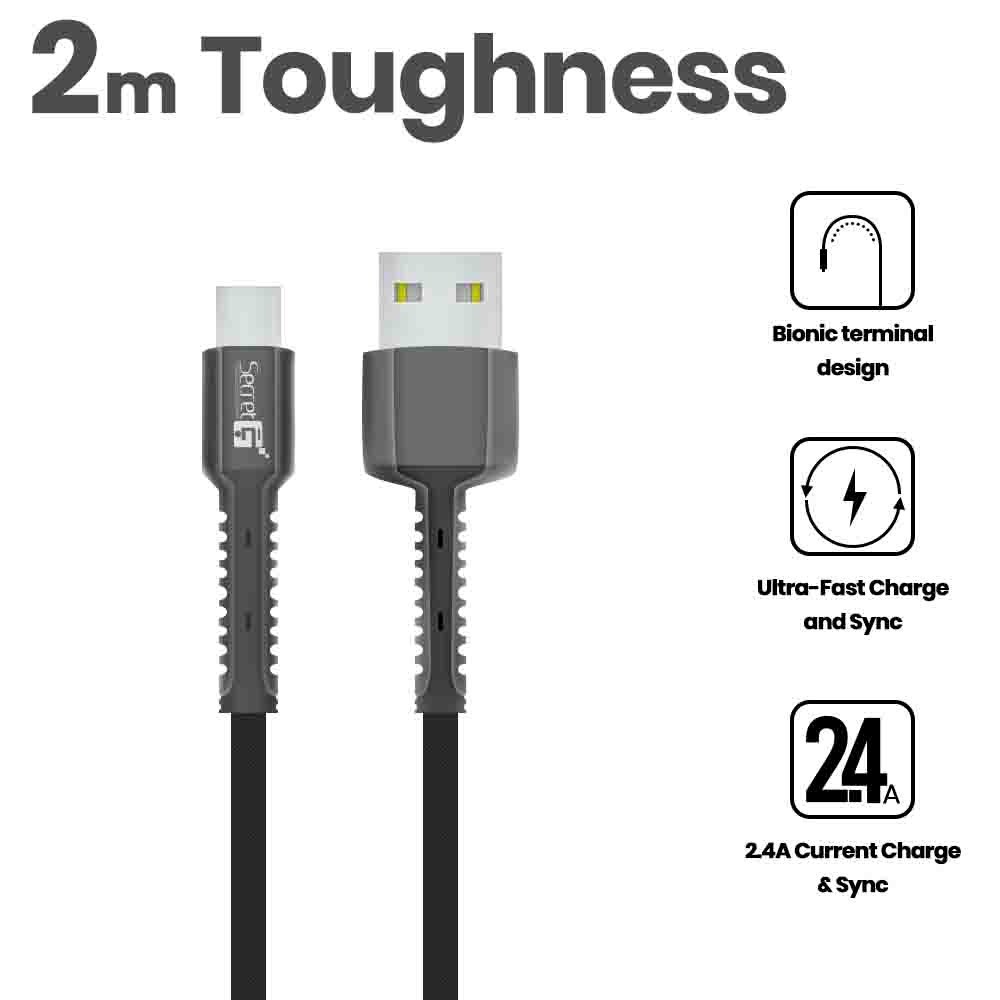 Cable Usb A to Micro usb Secret-G 2m sync charge 2.4A fast charging toughness Ls64 - Kabel data android 200cm 2 meter Ls-64