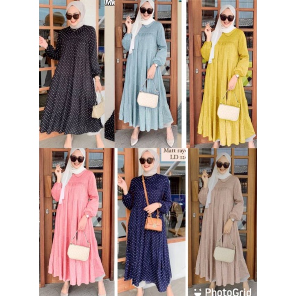 Dress Polka Midi Dres Polkadot By Ghina Drees Rayon Import Casual Fashion Wanita Muslimah Dewasa Hom