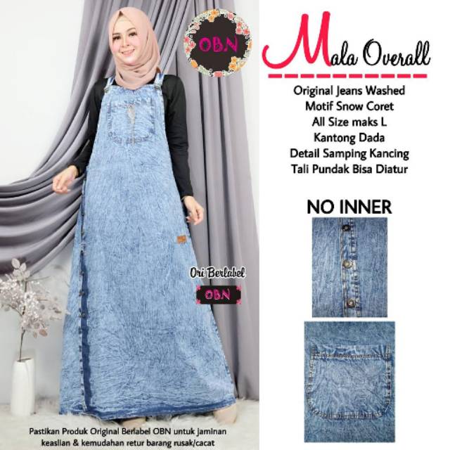 Mala Overall Baju overall bahan jeans washed Long dress Mala Overall Baju overall bahan jeans washed Long dress