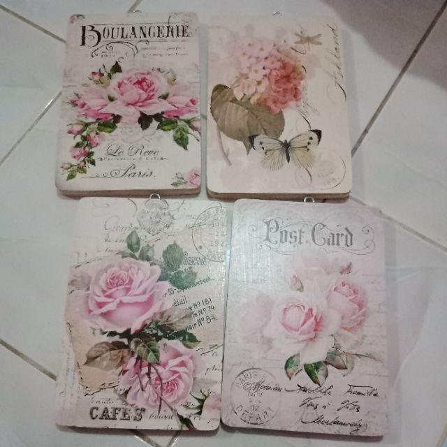 Paket Hemat Walldecor Poster Shabby Ukuran  22x15cm / Vintage Flowers 1 Set Isi 4