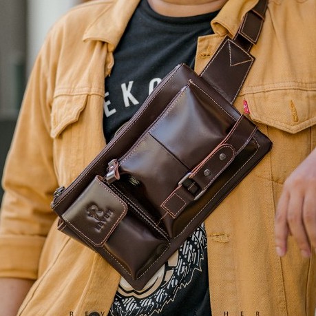 Tas Selempang Pria Kulit Asli Murah Anti Air Waterproof Sling bag Kulit Pria Weistbag Pria Kulit