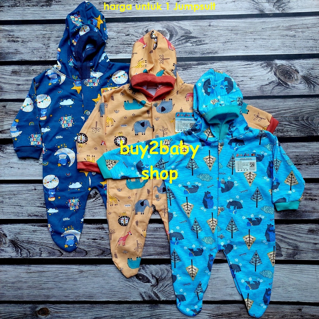 Miyo Jumper baju kodok bayi topi hoodie model kaki tertutup Airin Baby 0-3 bulan 1 PCS