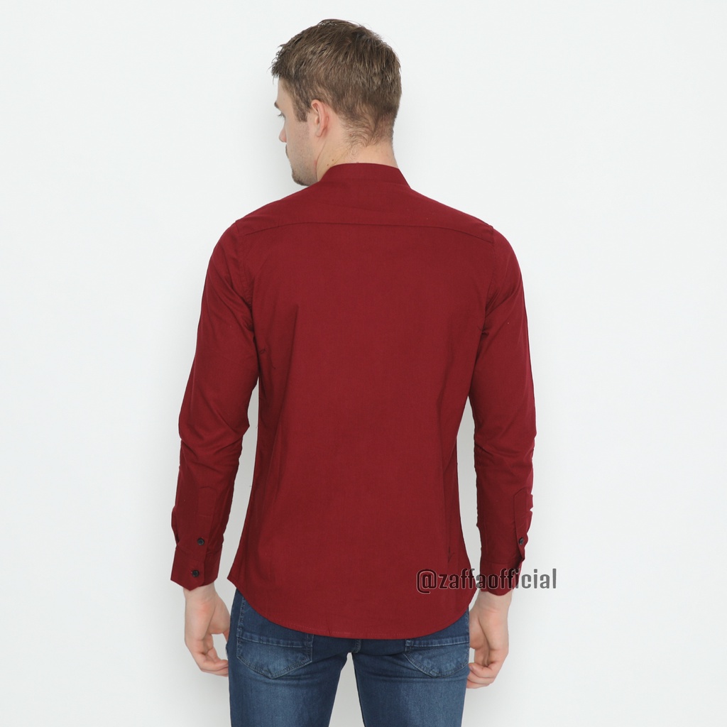 Zaffa Kemeja Polos Pria Lengan Panjang Pendek Shanghai Koko Formal Kerja Hitam Basic Shirt Slimfit Z-3022