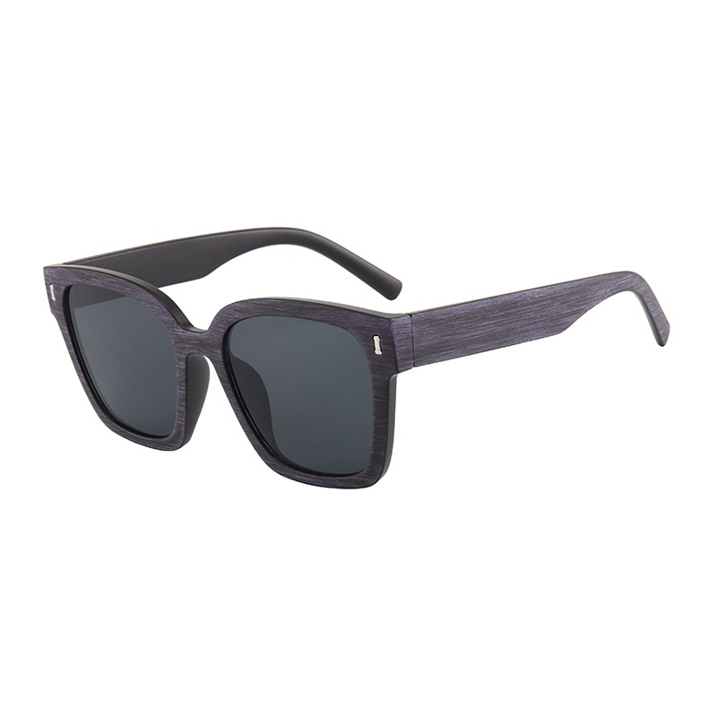 Kacamata Hitam Polarized Bentuk Kotak Oversized Motif Kayu Gaya Retro Korea