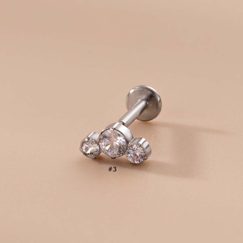 1pc Anting Tindik Bibir 16Gauge Bahan Stainless Steel Hias Zircon Untuk Wanita