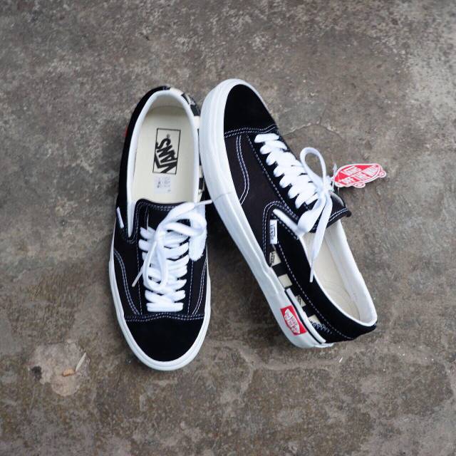vans slip on cut and paste black white