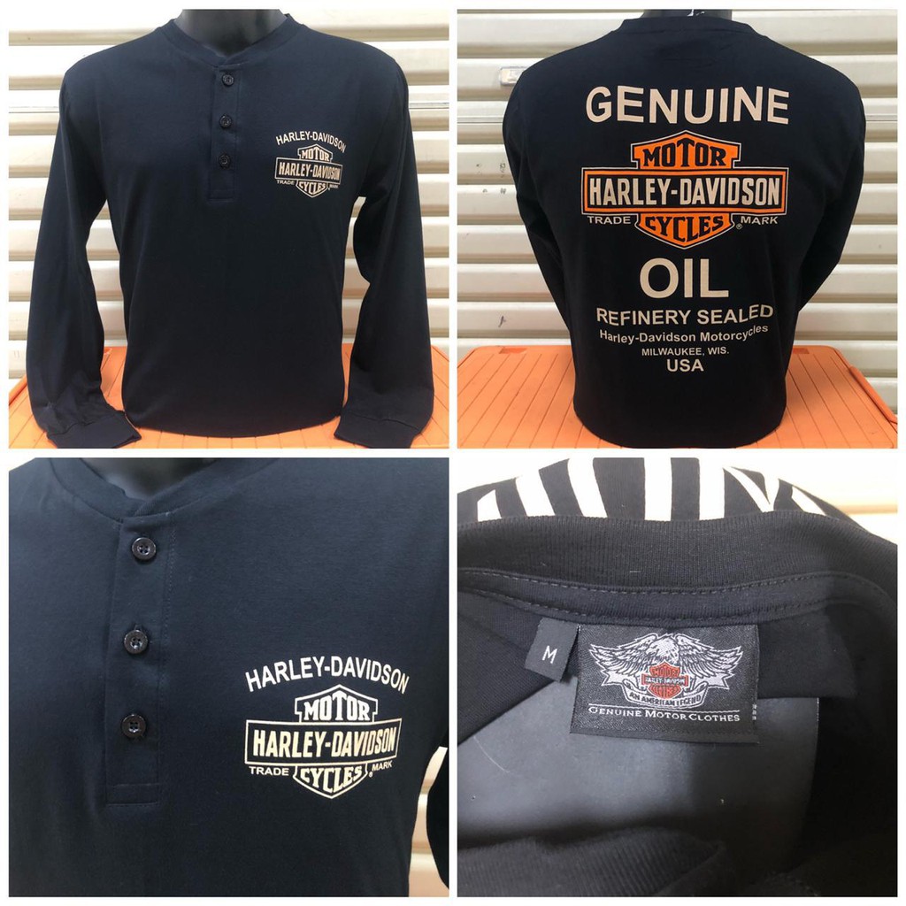 Kaos Harley Davidson Long Sleeve - Logo (With Button)