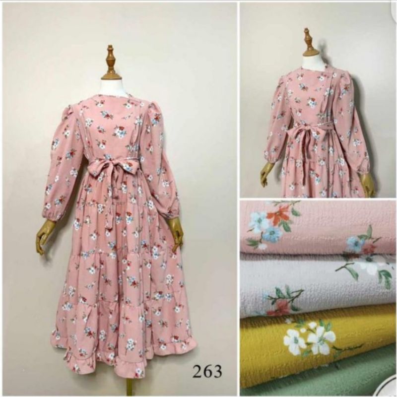 Midi Cringkel Bunga Kancing Samping by Jadore (READY PINK)