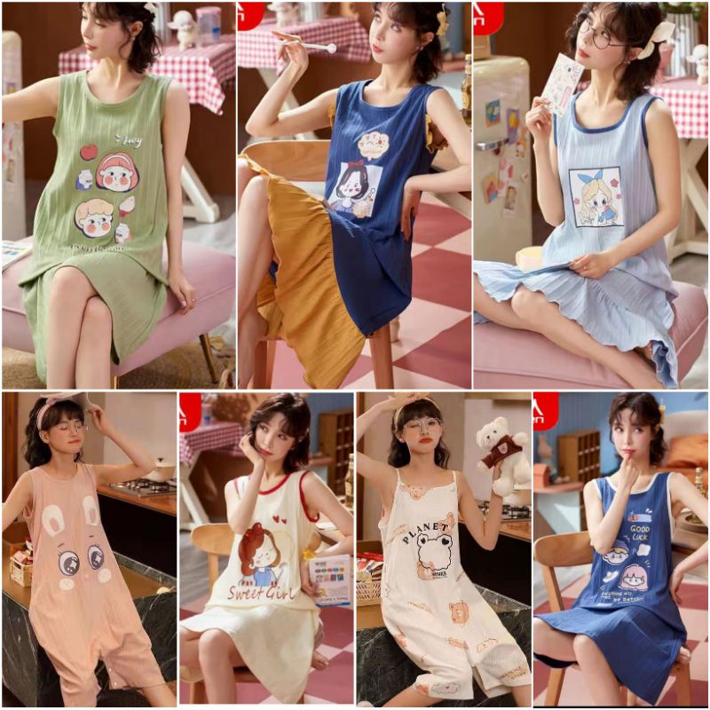 Baju tidur wanita daster kaos import / Daster wanita tanpa Lengan