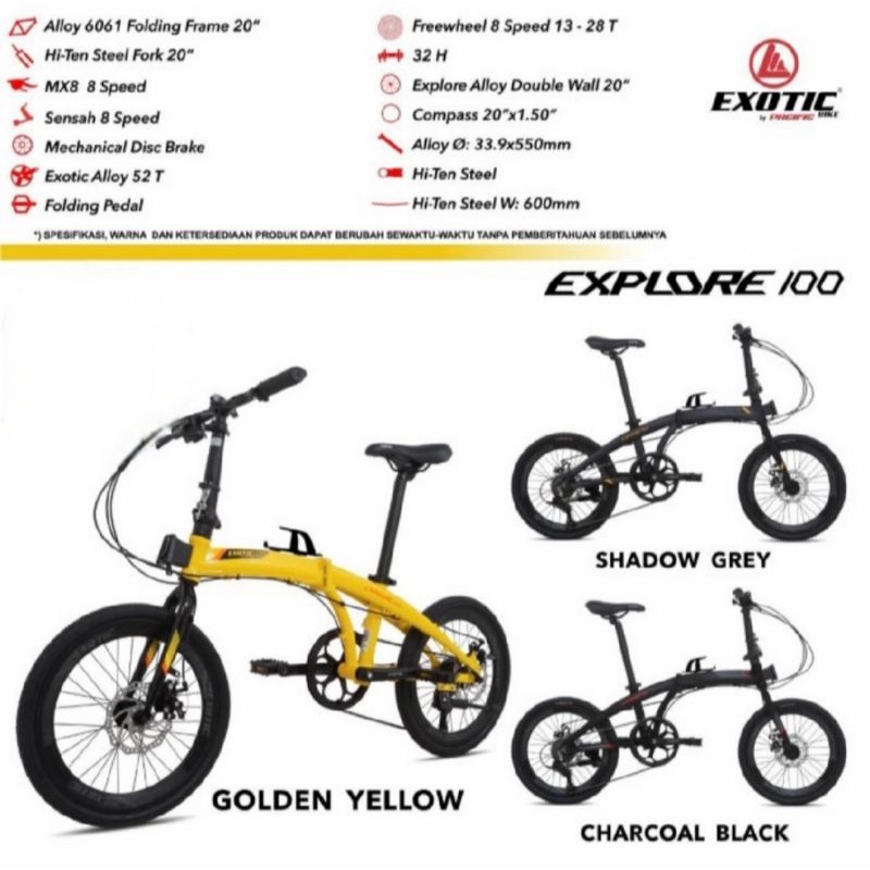 Sepeda Lipat ukuran 16 & 20 inch Exotic Explore 100 Alloy