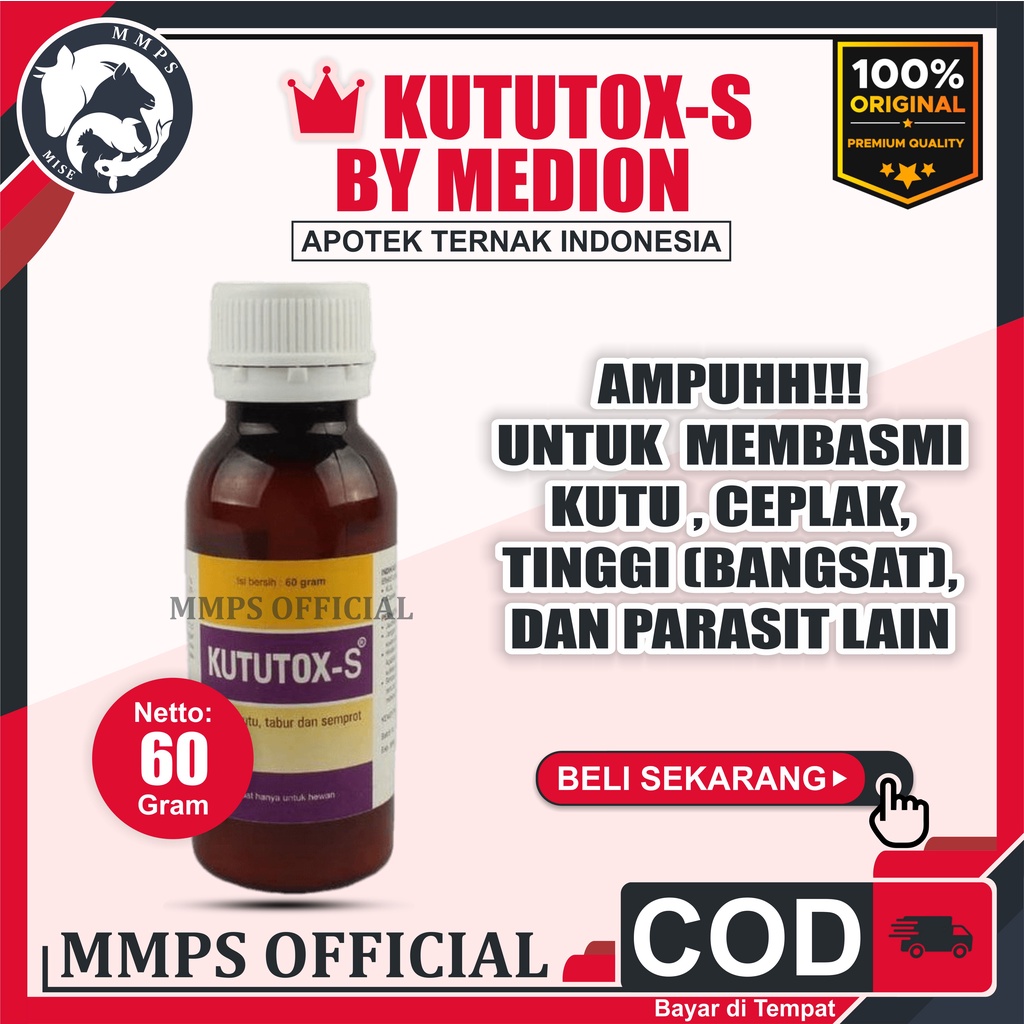 KUTUTOX S 60 gr - Serbuk Mandi Semprot Anti Kutu Anjing Kucing Kelinci - kututox obat kutu ayam buru