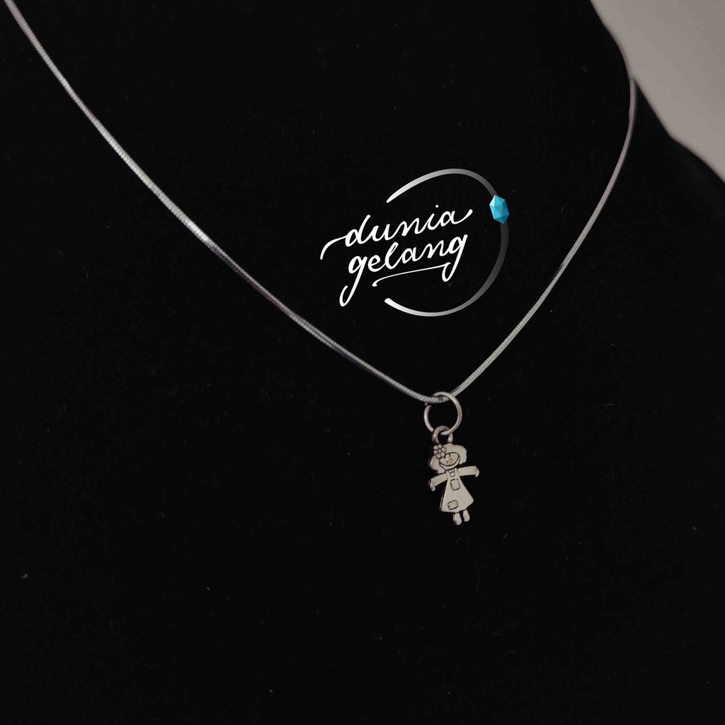 Kalung Titanium Girl Liontin Silver Anti Karat Tidak Luntur Tahan Air Wanita Pria