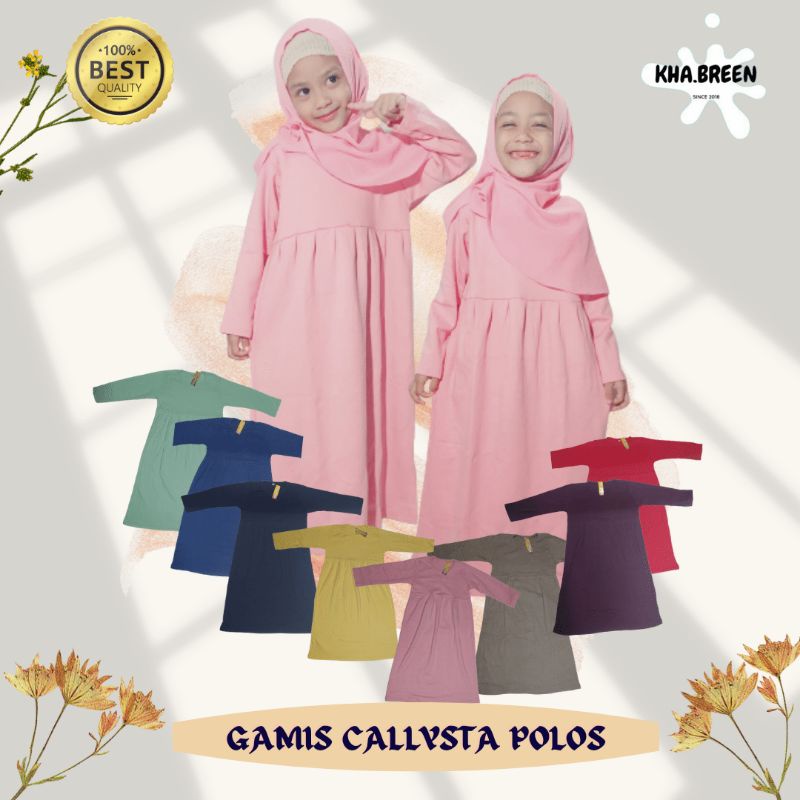 Gamis Anak Callysta Polos Ukuran 5,6,7,8 Spandex Premium Import