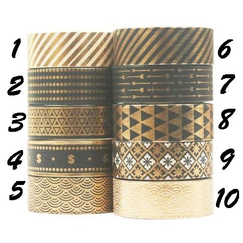 Japanese Washi Tape - Set Deluxe Black &amp; Gold Pattern