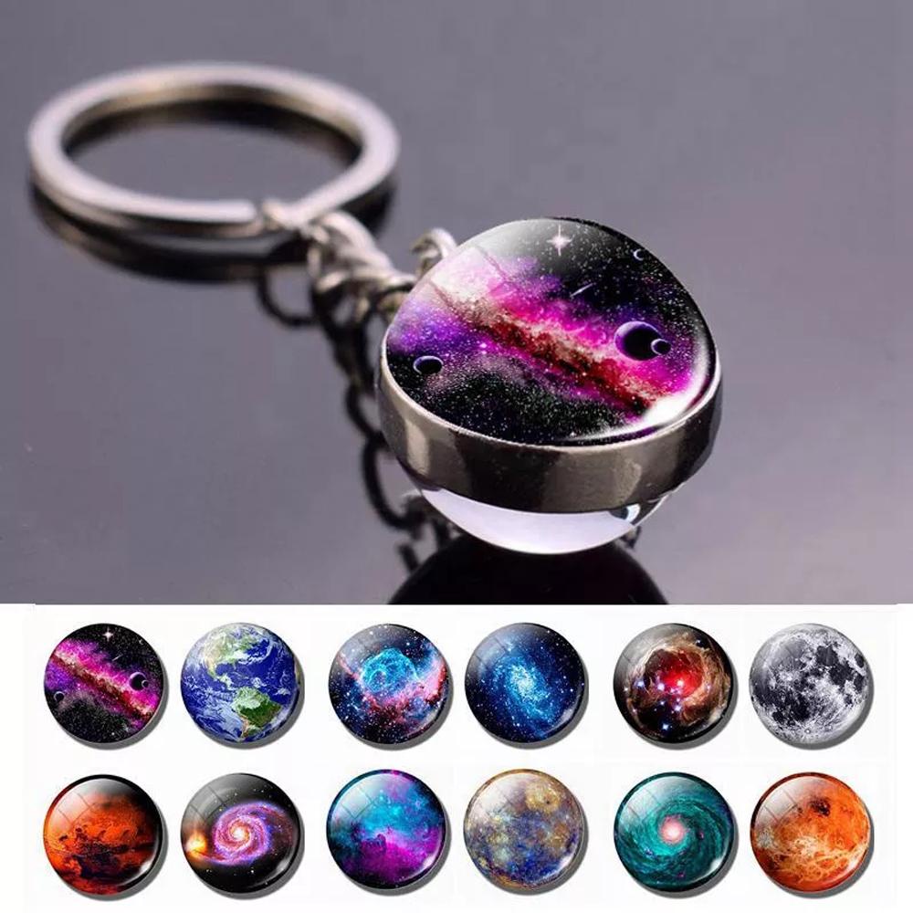 Needway   Planet Keyring Earth Hadiah Ulang Tahun Double Side Galaxy Moon Nebula Luminous