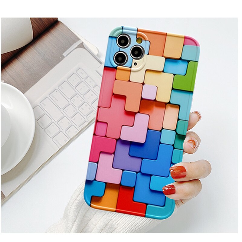 Fashion Rainbow Cube Soft Phone Case For iphone 12 Mini 11 ProMax X XS XR SE2020 8 7 Plus Colorful Silicone TPU Protection Cover