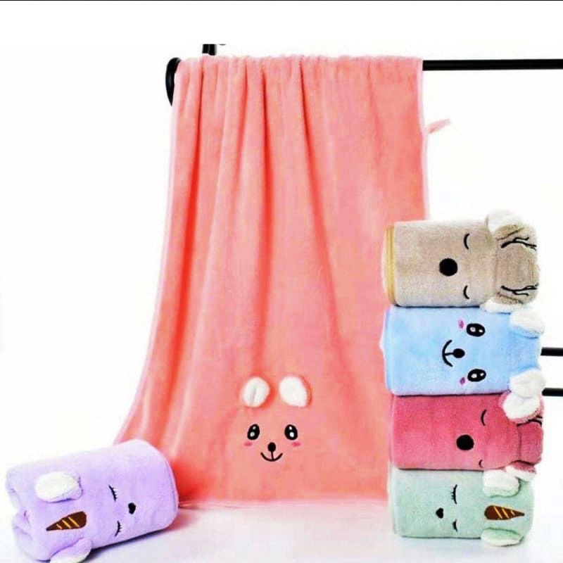 Handuk Microfiber Sarang Lebah Uk 50X100 Bordir Mata / Kuping Timbul Termurah / Telinga Bear Baby Import Karakter Kartun Lembut Wearable Towel Murah Import (H43-A)