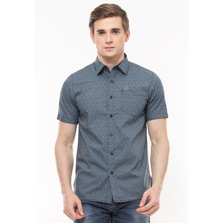 Johnwin - Kemeja Casual - Kemeja Pria - Blue Gray - Corak - ASH.670.S880.703.C S/S - Free keychain