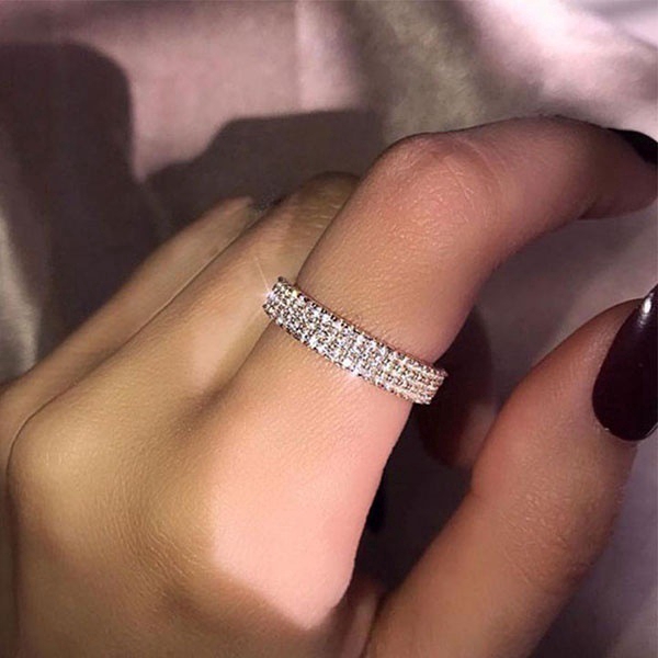 Cincin Zircon Tiga Baris Gaya Princess Untuk Wanita