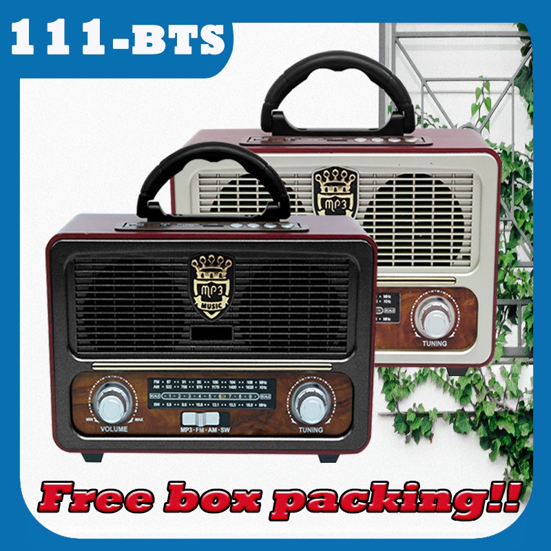 Radio FM/AM Multi-fungsi baru desain gaya retro vintage FM AM SW sistem speaker radio use to dengan Bluetooth USB TF Card player 100% ORI  111BTS/110BTS