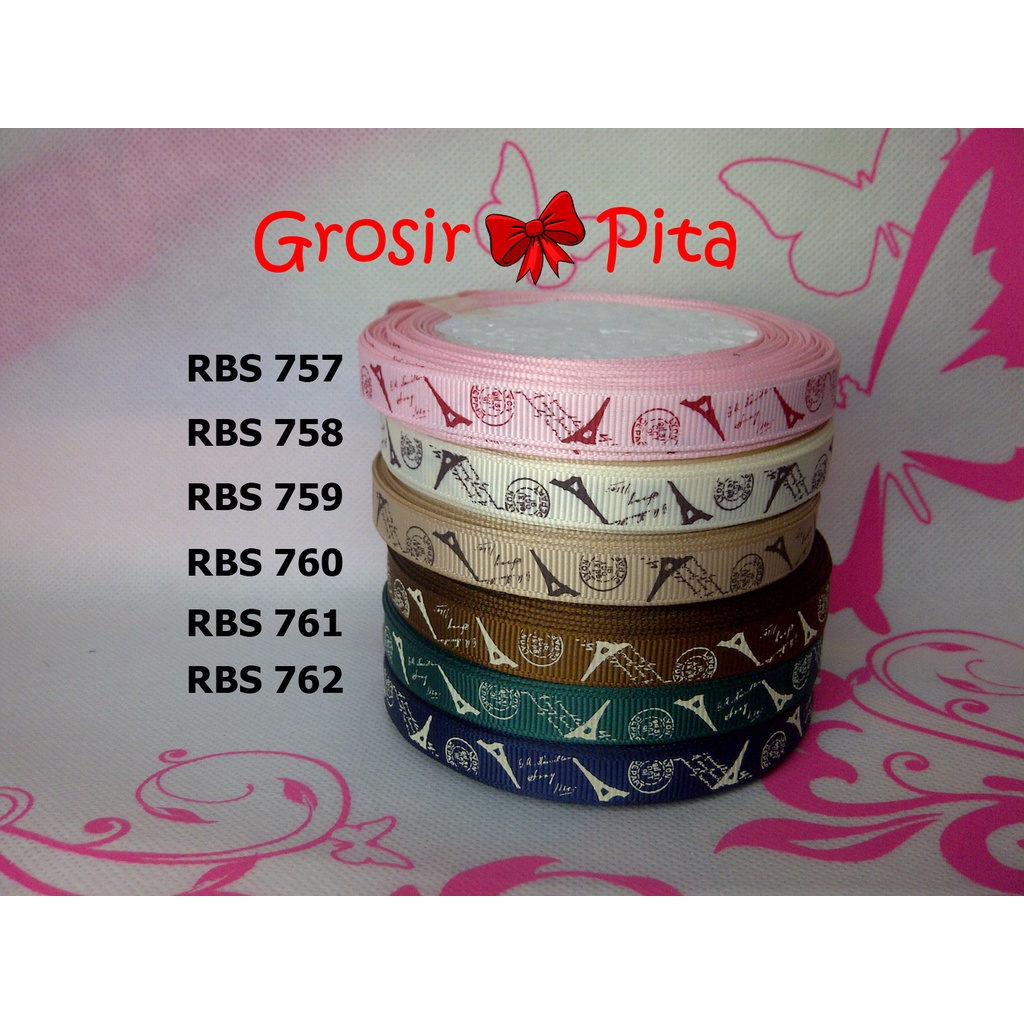 

(25 yard) Pita Grosgrain Motif Paris RBS 757,758,759,760,761,762 | Toko Bahan Craft | Grosir Pita