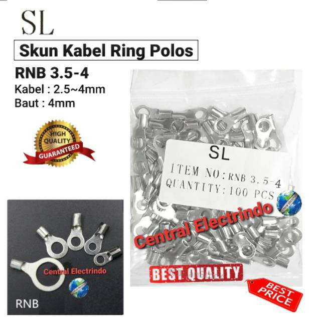 Skun Kabel Ring Polos RNB 3.5-4 Kabel 2.5~4mm Baut 4mm SL.