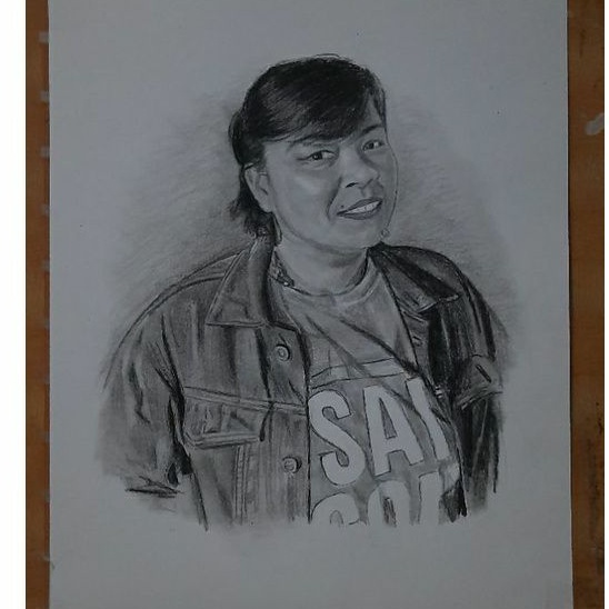 lukisan sketsa wajah 1 wajah uk.A3 + bingkai kaca