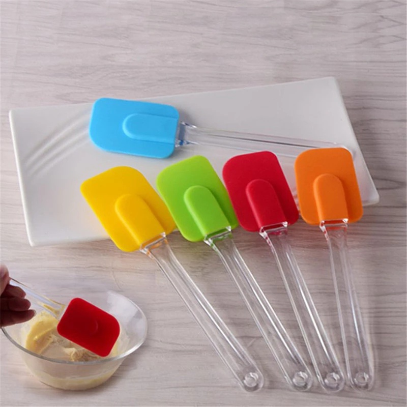 1pc Spatula Kecil Bahan Silikon Lembut Dengan Gagang Kristal Transparan Untuk Mencampur Krim Kue