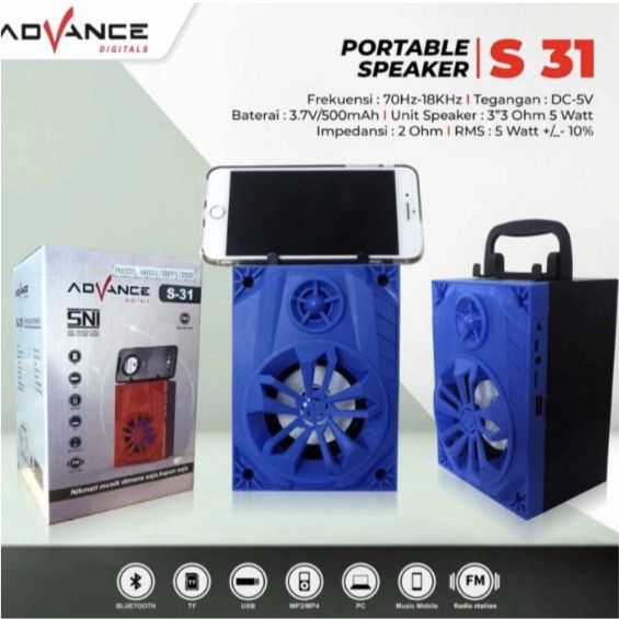 Speaker Advance S-31 Bluetooth Portable MP3 FM Memori USB