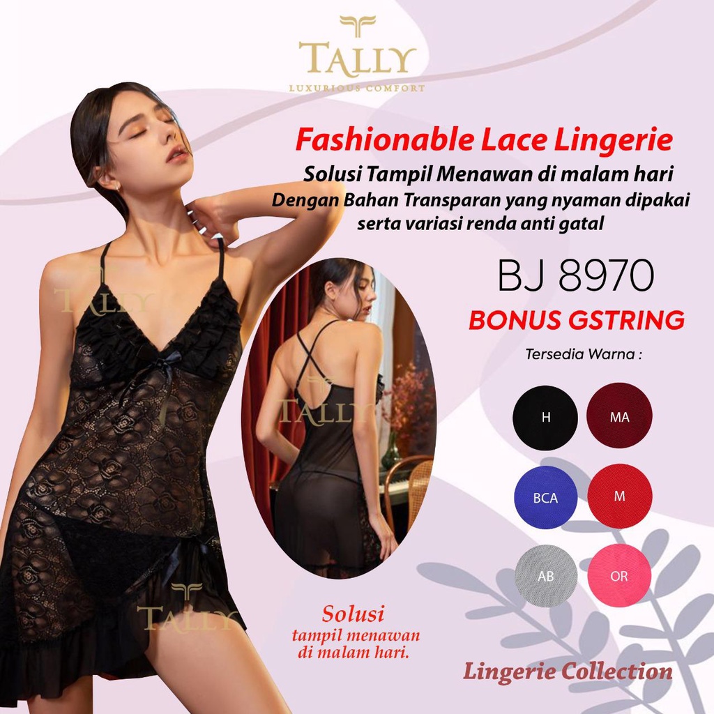 TALLY BAJU TIDUR / LINGERIE 8970 I FREE SIZE I FIT L I BAHAN RENDA ANTI GATAL