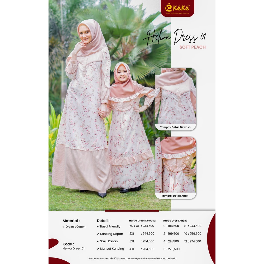 Sarimbit Keke Helwa Series Soft Peach | Gamis Couple Ibu dan Anak Keke Helwa Series Soft Peach | Sar