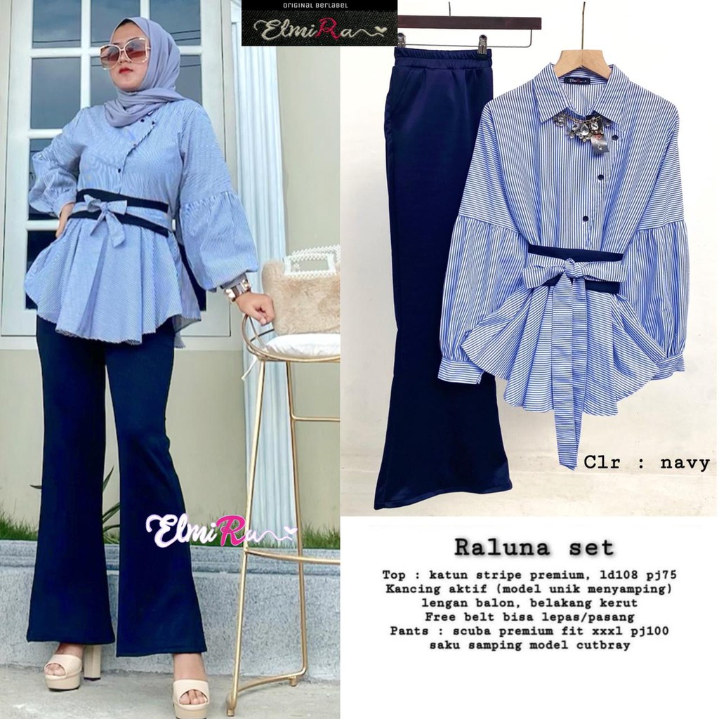 Raluna Set / Setelan Baju Wanita Terbaru / Setelan Baju Wanita Blouse dan Celana Cutbray / Outfit