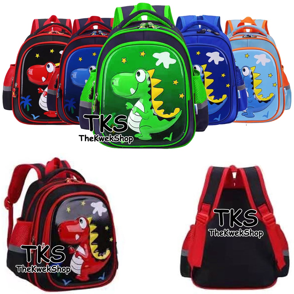 Tas TK Anak laki laki anak Perempuan Ransel Sekolah Glossy Timbul Dino Dinosaurus