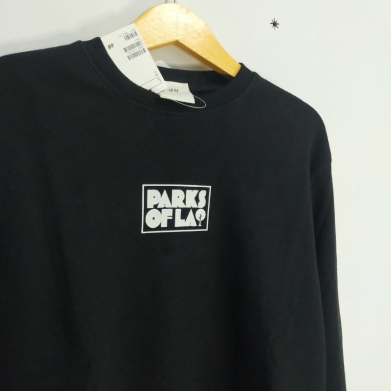 Sweater Crewneck H&amp;m Hnm Park Of LA Black Hitam Pria Wanita Full Tag Free Paper Bag