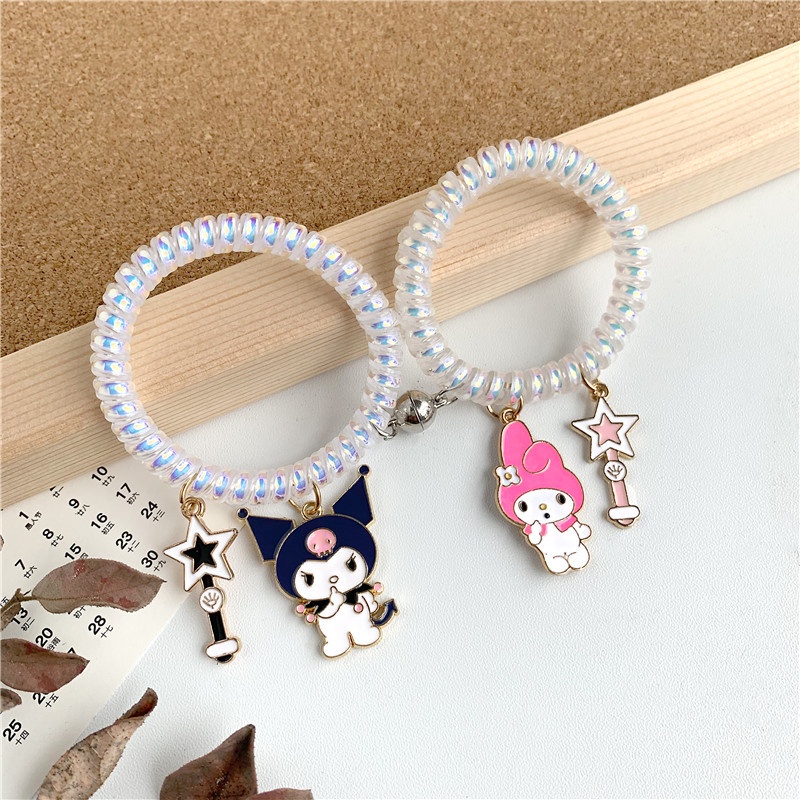 Gelang Couple Tali Telepon Motif Kartun Untuk Hadiah Pasangan/Gelang Magnet Desain Kuromi Cinnamoroll Untuk Pria Dan Wanita