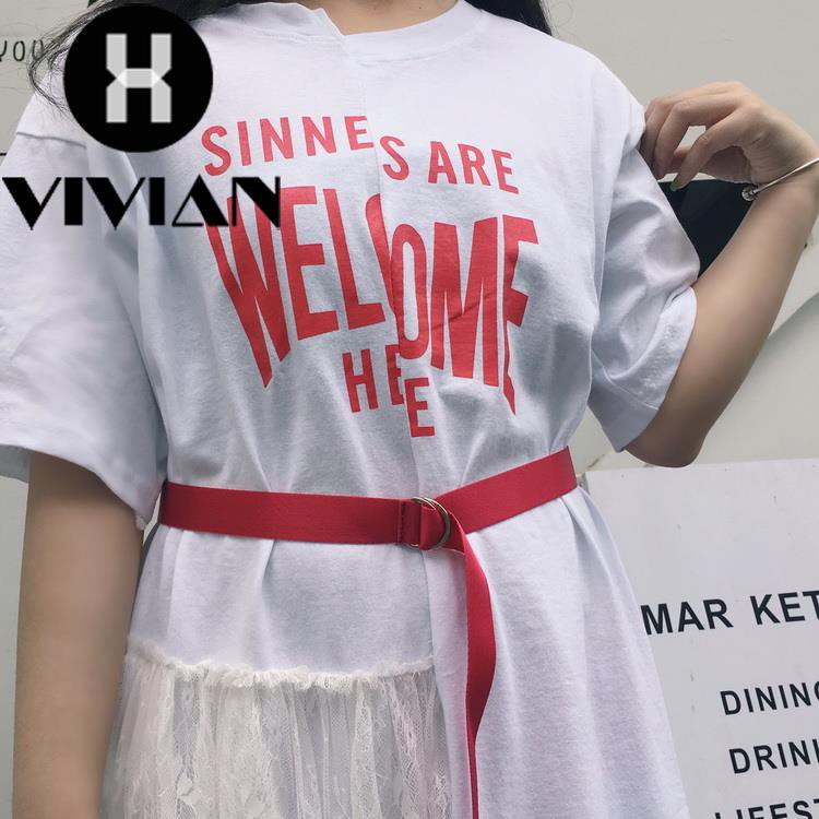 ?VIVIAN?Dress Kaos Sambungan Mesh Midi Asimetris Motif Print Gaya Korea untuk Wanita