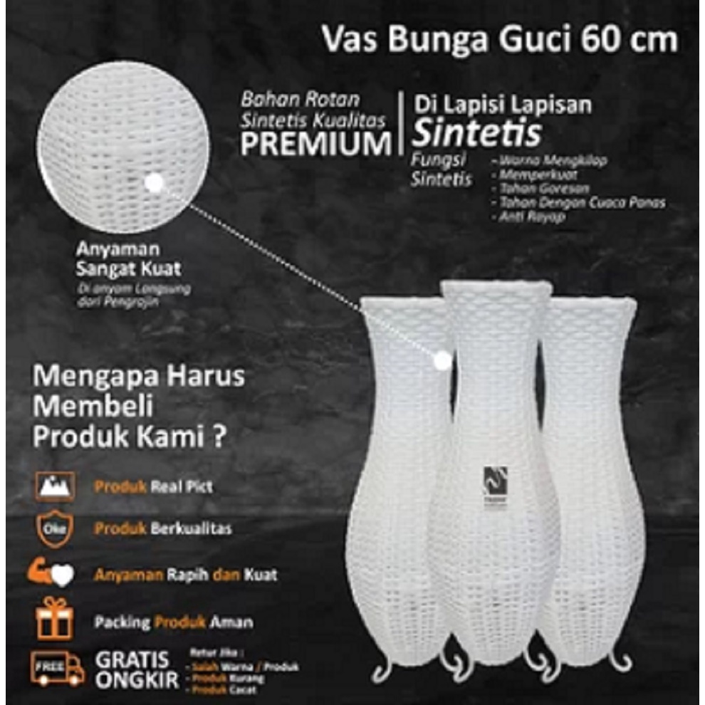 Pot Bunga Guci Vas bunga minimalis kerangka besi Pot rotan plastik Guci Rotan