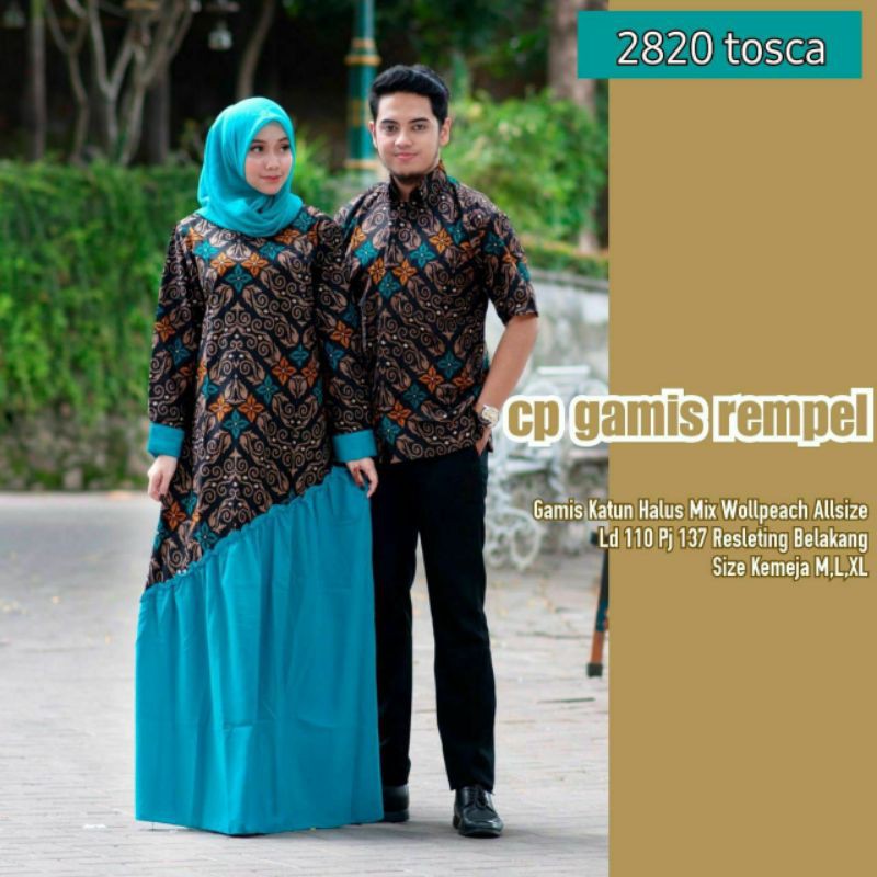 2820 couple batik gams rempel biru elektrik merah hijau tosca lebaran kondangan murah simpel
