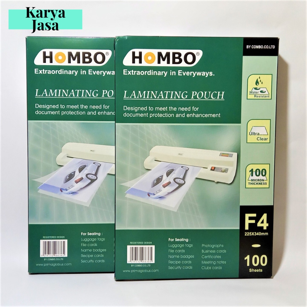 

Hombo Plastik Laminating Pouch ukuran F4 dan A4 isi 100Lbr | Grosir ATK Medan