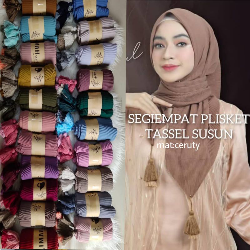 Segiempat plisket polos tasel bandul jambul segi empat ori azara / ori NN / segiempat polos bunga te