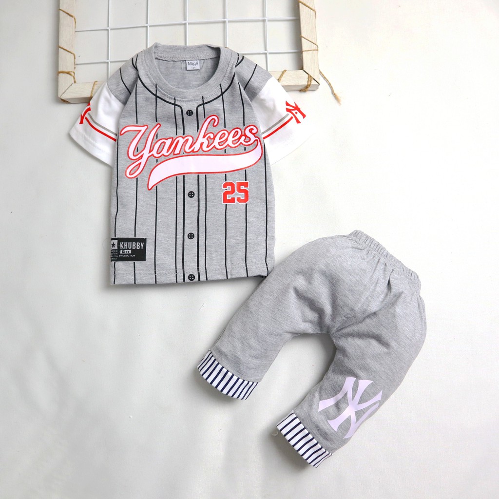 Nuna Store Setelan Baju Celana Anak Bayi Laki-laki Usia 6 bulan - 3 tahun IMK Motif Yankees 25