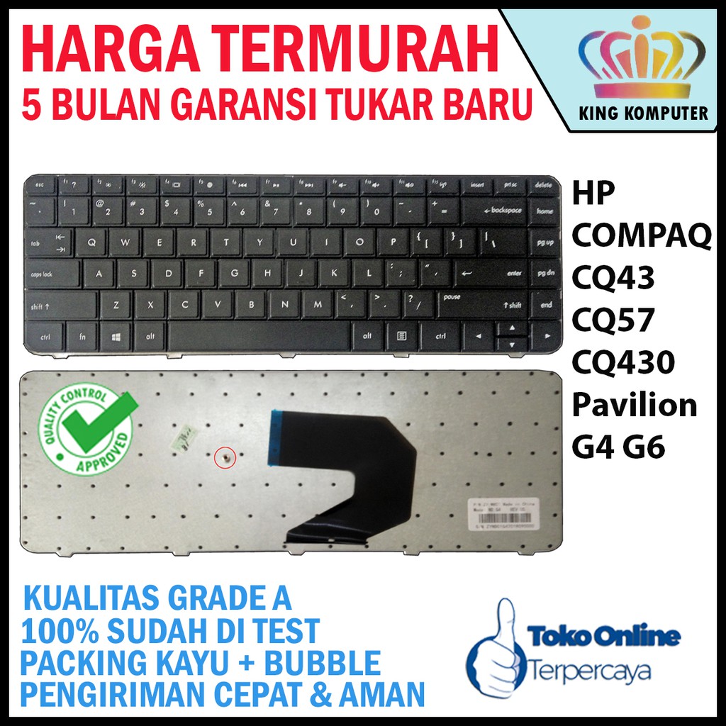 Keyboard Laptop HP COMPAQ CQ43 CQ57 CQ430 HP Pavilion G4 G6 Series Hitam