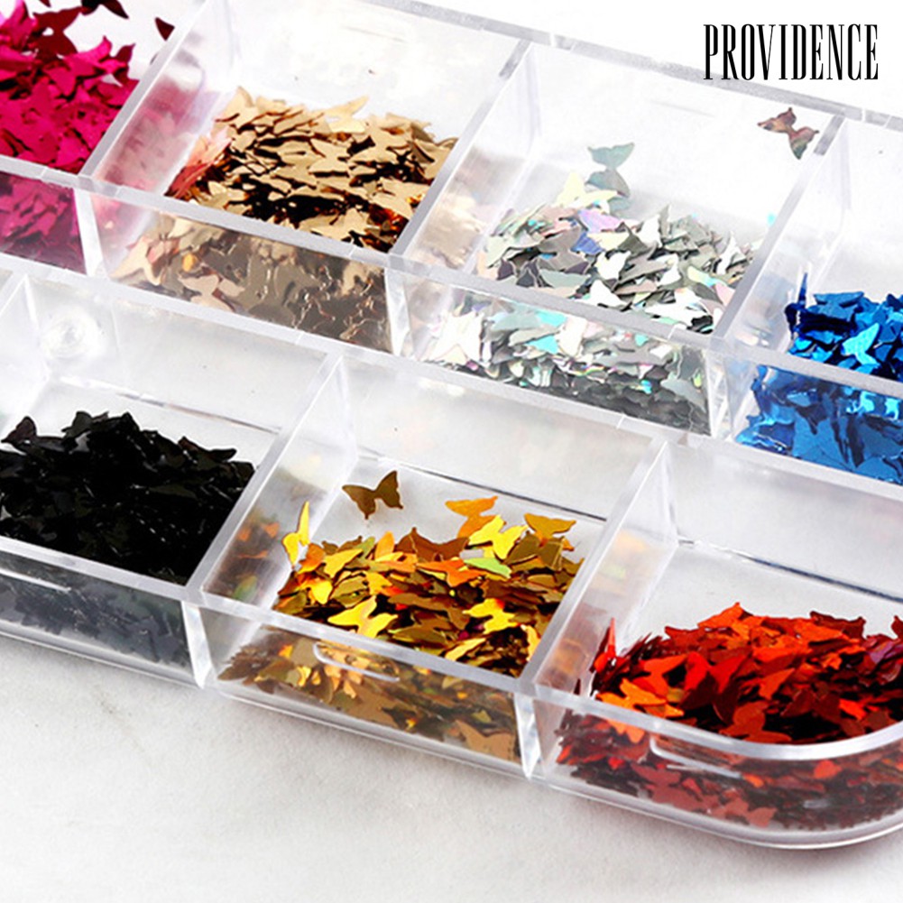 Providence 12 Colors DIY Glittering Butterfly Decals Nail Art Sequins Sticker Accessories