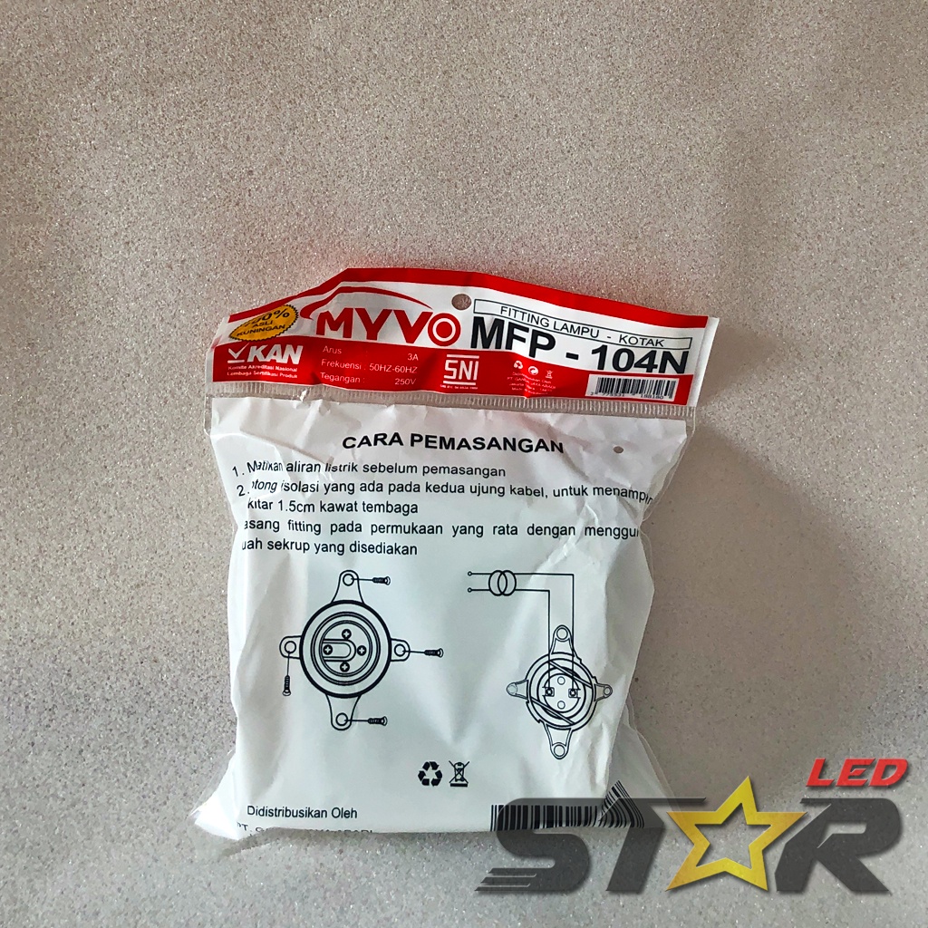 MYVO Fitting Lampu Kotak MFP-104N E27 Warna Putih Untuk Plafon Langit Rumah Kualitas Terbaik Termurah Terlaris Star LED