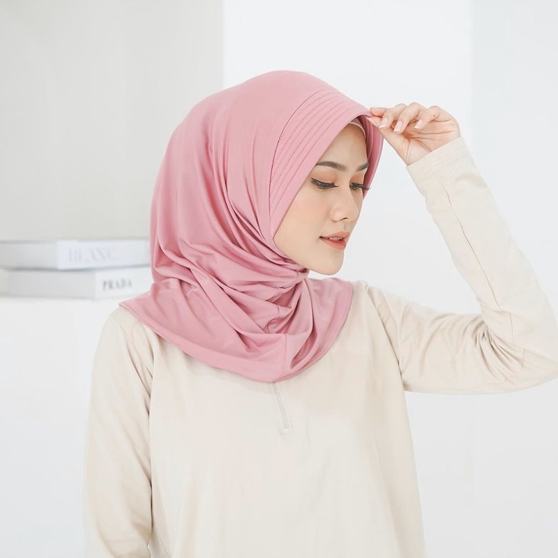 Jilbab Sport Murah /Jilbab Lycra Instan Jokowi / Bergo Sport-DUSTYPINK SPORT