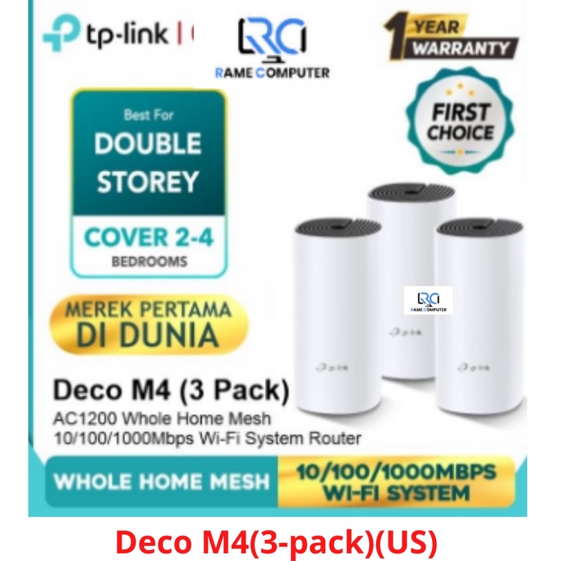 TP-Link Deco M4 isi 3 pcs (3-Pack) AC1200 Whole-Home Mesh Wi-Fi System  867Mbps at 5GHz + 300Mbps at 2.4GHz