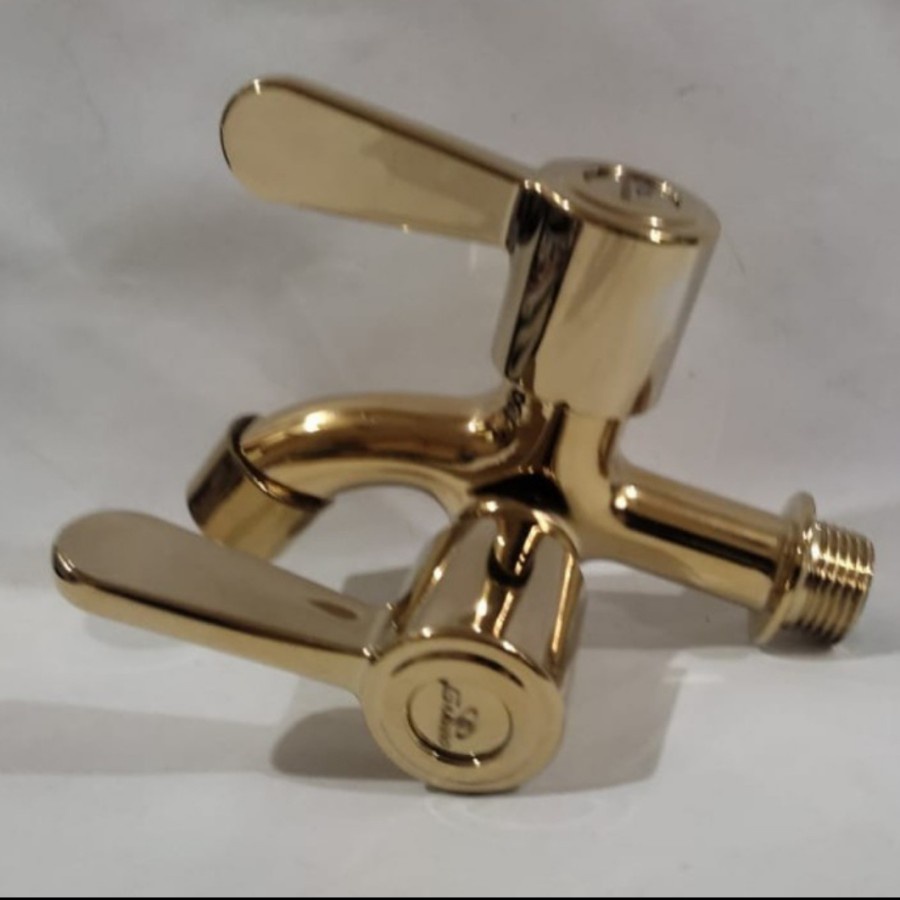 Kran Cabang Shower Gold Bahan Stianless Drad Standard 1/2&quot; Keran Double Kran Shower