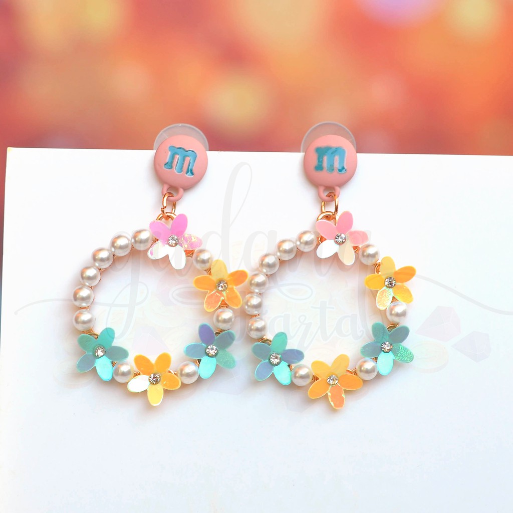 Anting Stud Flower Wreath and Pearl M GH 203494