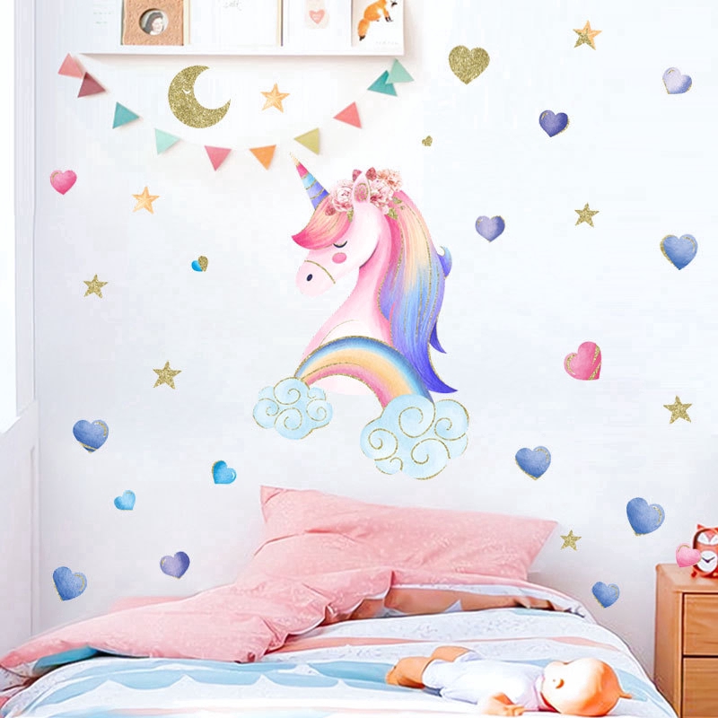 Diy Stiker Dinding Dengan Bahan Tahan Air Dan Gambar Unicorn Untuk Dekorasi Kamar Anak Shopee Indonesia